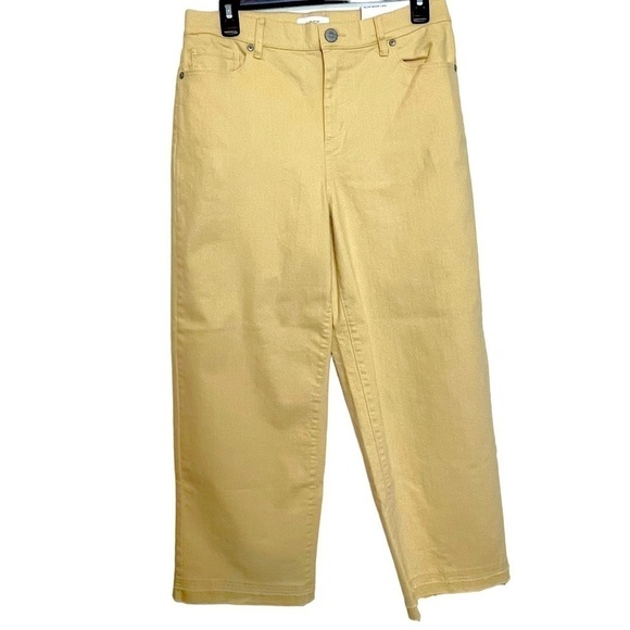 NWT LOFT Yellow Jeans High Rise Slim Wide Leg Cropped Unfinished Hem Size 4 - Picture 3 of 11